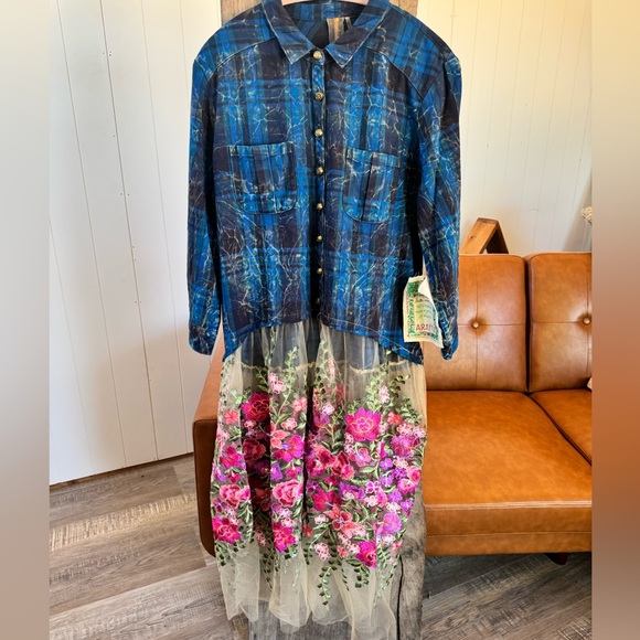 ARATTA Anastasia Maxi Duster Distressed top embroidered tulle duster Shirt SZ LG - Picture 3 of 16
